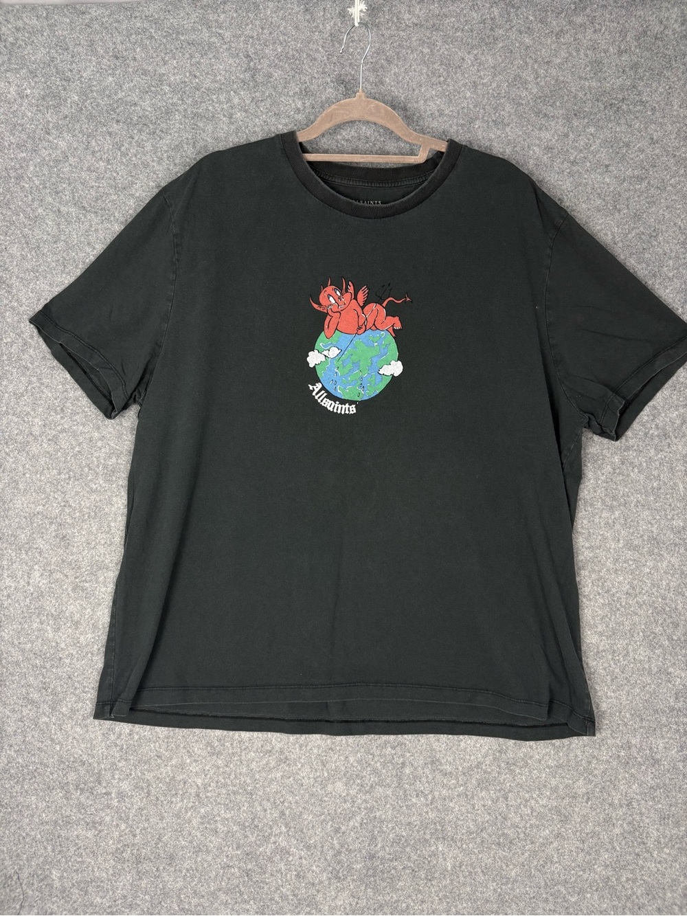 AllSaints XL Black Devil Globe Graphic Oversized T-Shirt